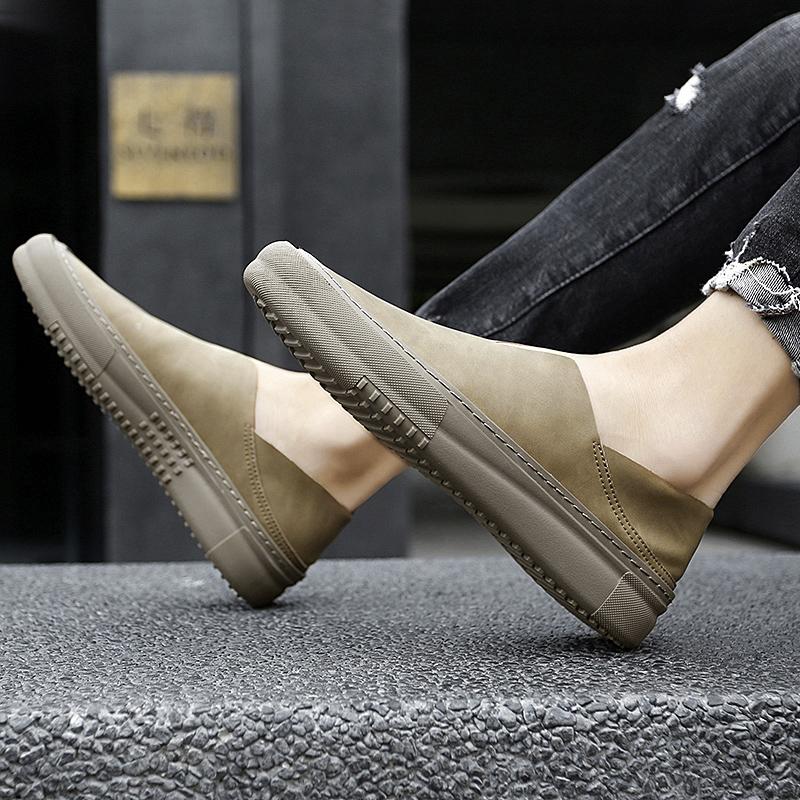 Men's solid-colored casual fashionable low-top loafers comfortable fisherman shoes round-toed flat shoes all-season casual shoes