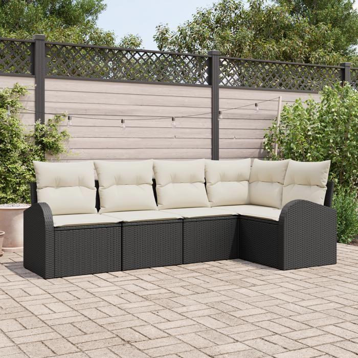 VidaXL Ensemble de 5 Canapés de Jardin avec Coussins Rotin Synthétique Noir 3346037