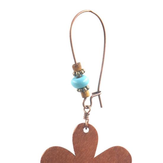 1 Pair Flower Shape Bohemia Drop Earrings Wood Waterdrop Shape Beads Hook Earrings Jewelry