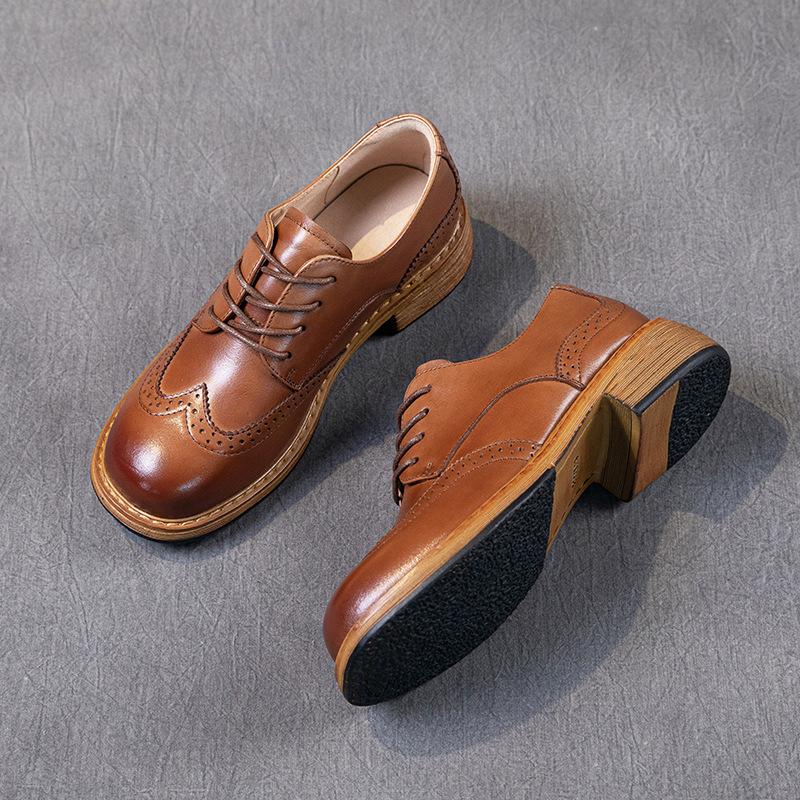 

Первый слой лоферов из коровьей кожи для женской коллекции весна-осень 2025 года, новые в британском стиле Брок, ретро, для通勤, кожаные, маленькие кожаные туфли для женщин 40