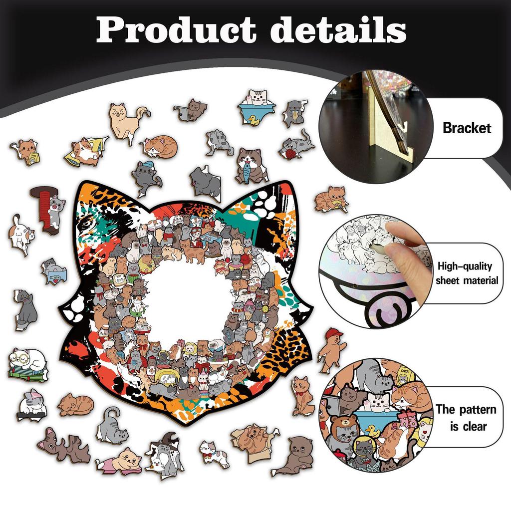 Wacocetoy Irregular Wooden Cat Jigsaw: Fun & Stress-Relief Puzzle