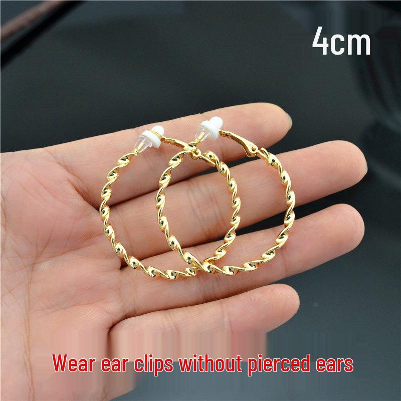 Women’s Shiny Twisted Circle Ear Clips - Gold & Silver, No Piercing Needed
