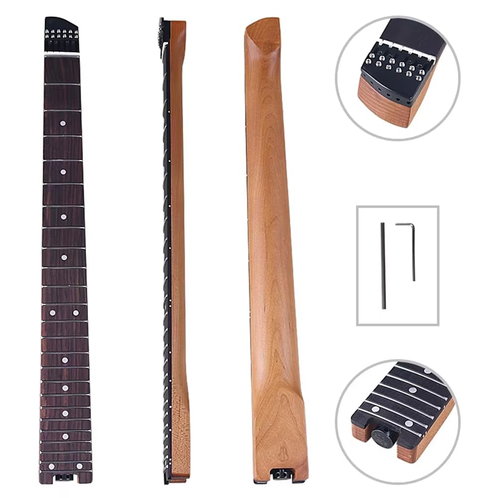 Zndhgdfe Travel Electric Guitar Neck Headless Low-Profile Canadian Maple 24 Frets Rosewood Fingerboard 5.6cm Width