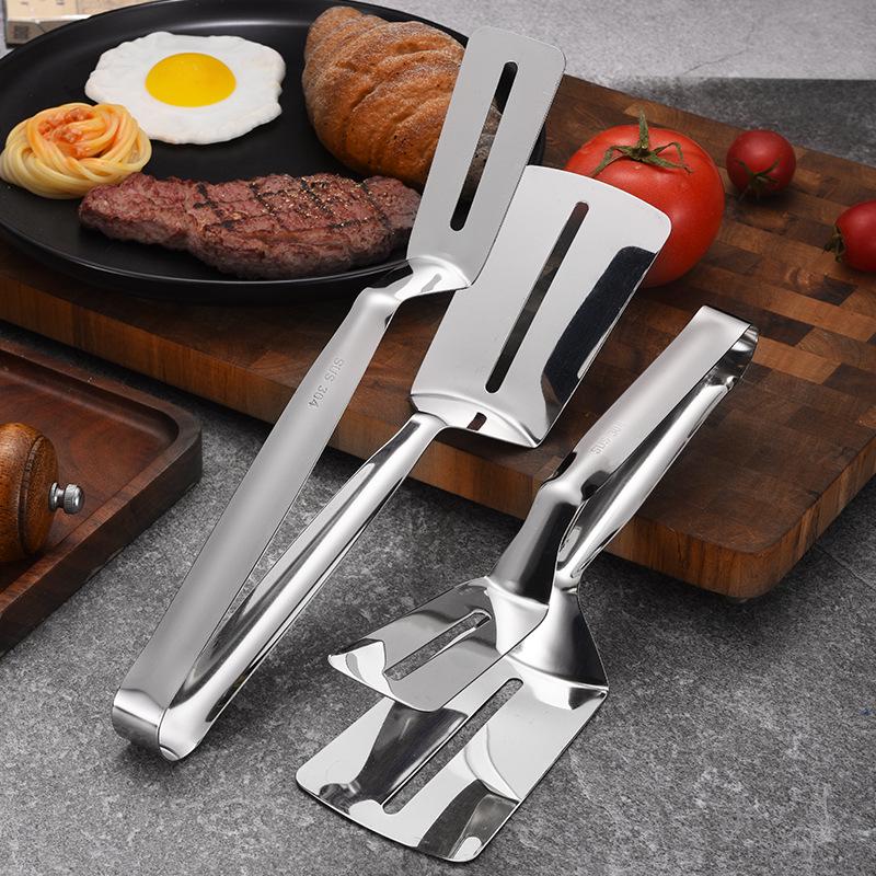 304 Stainless Steel Multi-functional Kitchen Tongs & Fish Spatula for BBQ, Steak, Bread, and More