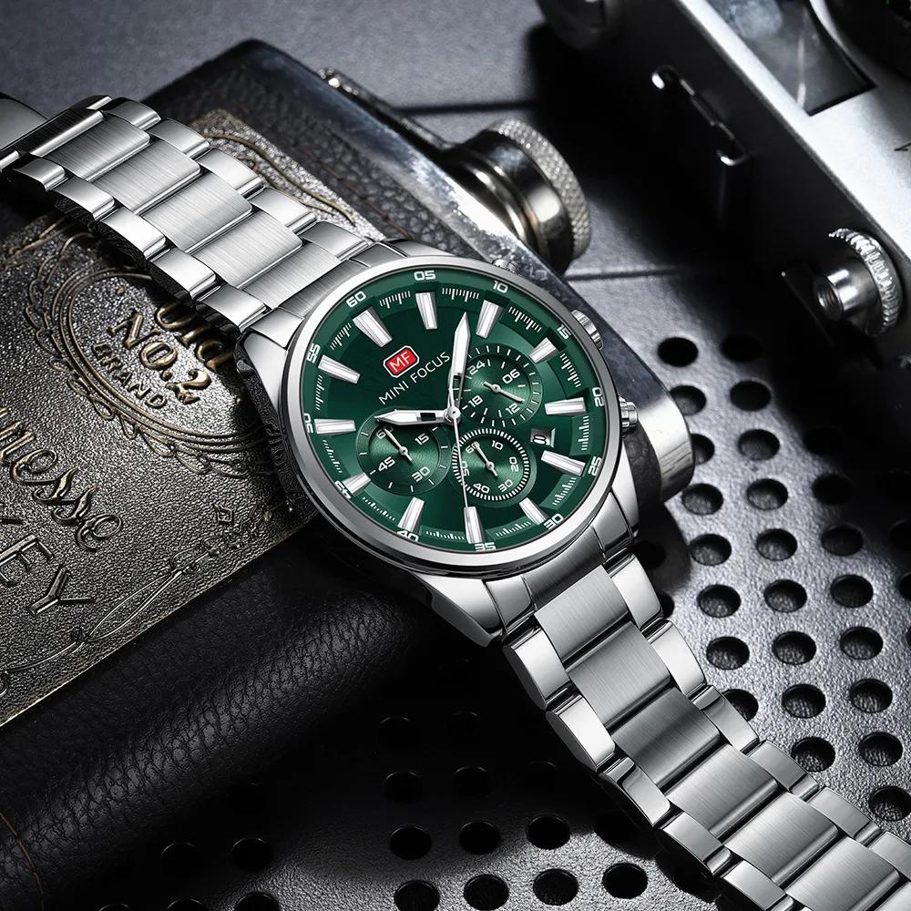 Mens Chronograph Watch Waterproof Quartz Wristwatch Steel Band Casual Business Male Clock Night Glow Display