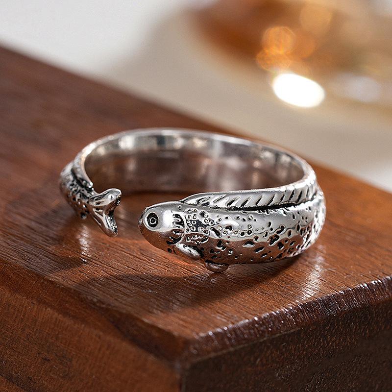 Koi opening retro ring female, salted fish cute medieval jewelry Xiaohongshu spring new single ring