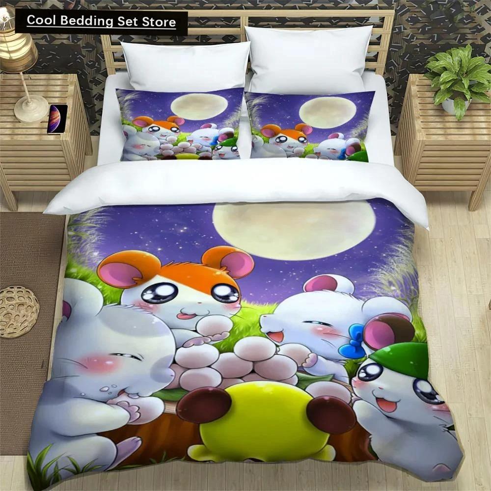 3D-Druck Cartoon Hamtaro Bettwäsche-Set Bettbezug Kissenbezug Set Weich Bequem Kindergeburtstagsgeschenk Heimtextilien
