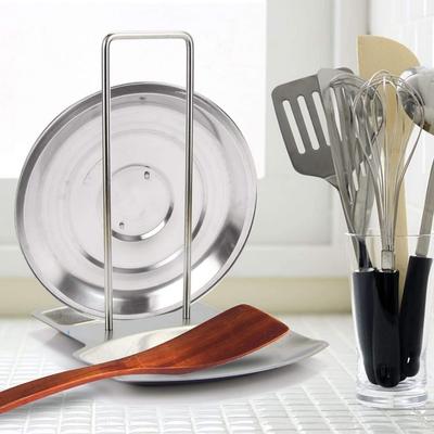 Pot Lid Holder and Spoon Rest Stainless Steel Utensils Lid Spoon Holder Multifunctional Storage Rack Stove Organizer