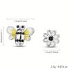 Black and White Design Black Zircon Cute Bee and Flower Stud Earrings