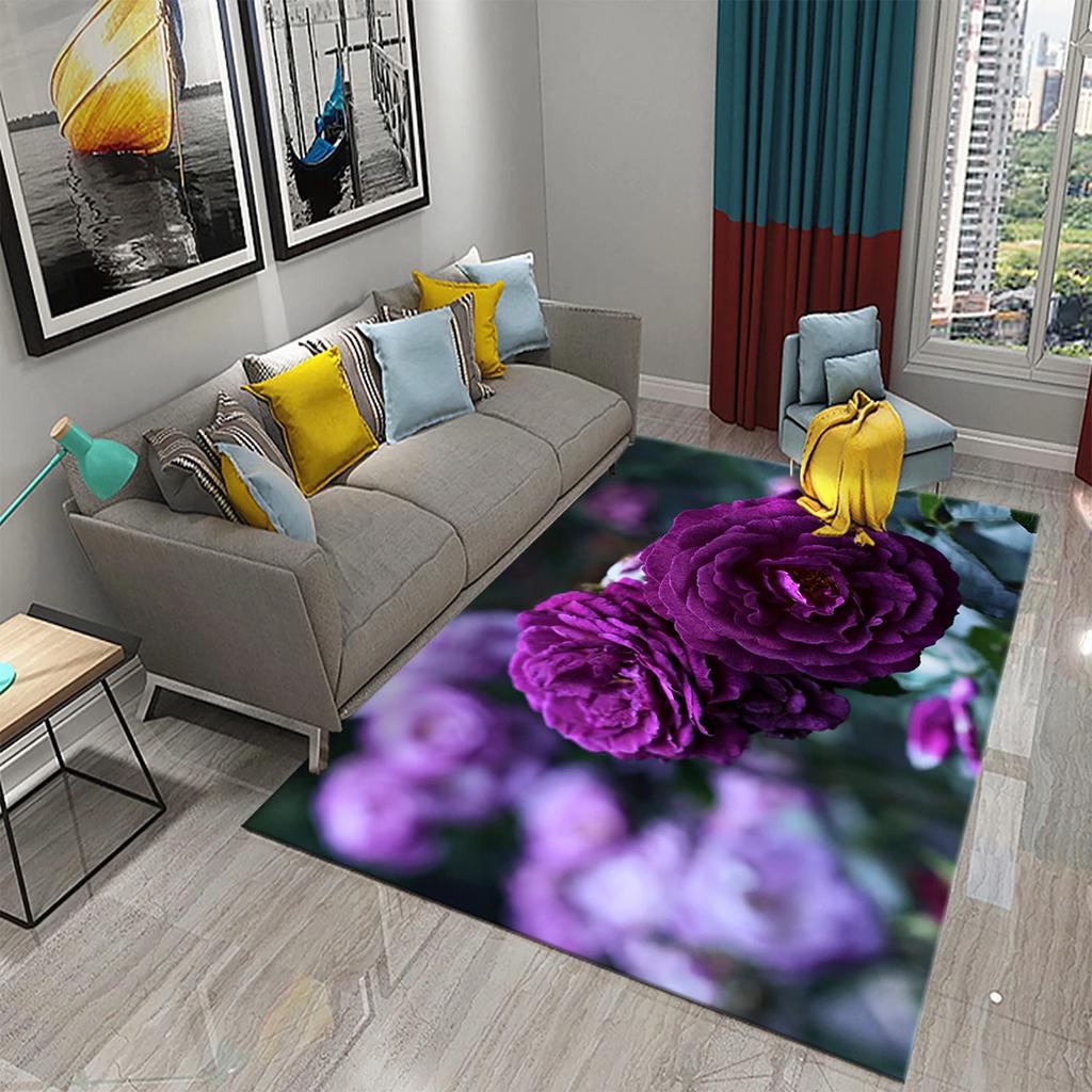 Blue Rose Rugs for Living Room Women Romantic Flower Carpet Soft Floor Mat Floral Rugs for Adults Bedroom Decorative Area Mats