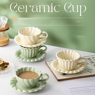 Cream Style Ceramic Cup Restaurant Hotel Home Coffee  Cup Set Breakfast Afternoon Tea Cup Set