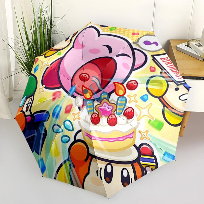 1 STUKS Kirby Feest Automatisch Open/Sluit Klapbare Draagbare Paraplu met 8 Ribbenstructuur voor Vrouwen/Mannen, Gebruik het hele jaar door   0901158