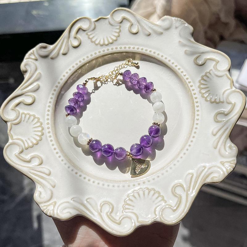 Natural Amethyst Bracelet Women'S Beads Beaded Blue Moonstone Cut Purple Crystal Bracelet Diy Jewelry