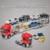 1:48 Double Decker Trailer Toy Models Metal Diecast Flatbed Truck Mounted Excavator Toys Sound Light Doors Opened for Boys Gifts