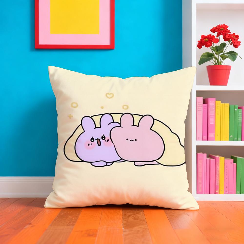 A-Asamimichan Housse de coussin Lapin Mignon Tissu Pelucheux Doux Imprimé Double Face Canapé Cadeau Chaleureux Hiver Housse de Coussin