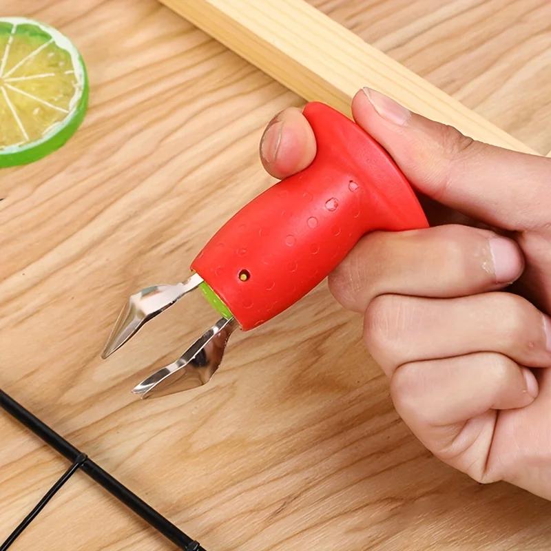 2pcs strawberry huller, plastic fruit corer with metal blade, essential tool for simple fruit preparation