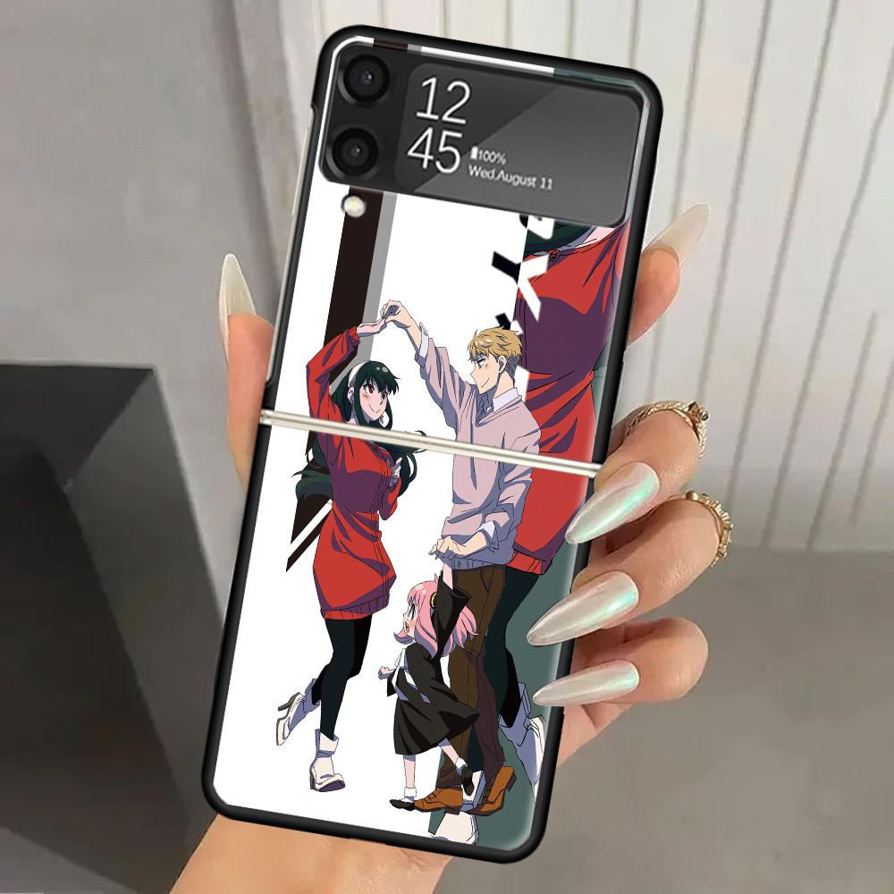 Anime Spy Family Anya Hard PC Phone Case For Samsung Galaxy Z Flip 7 6 5 4 3 Black ZFlip7 ZFlip6 Flip5 Flip4 Flip3 5G Print Cove