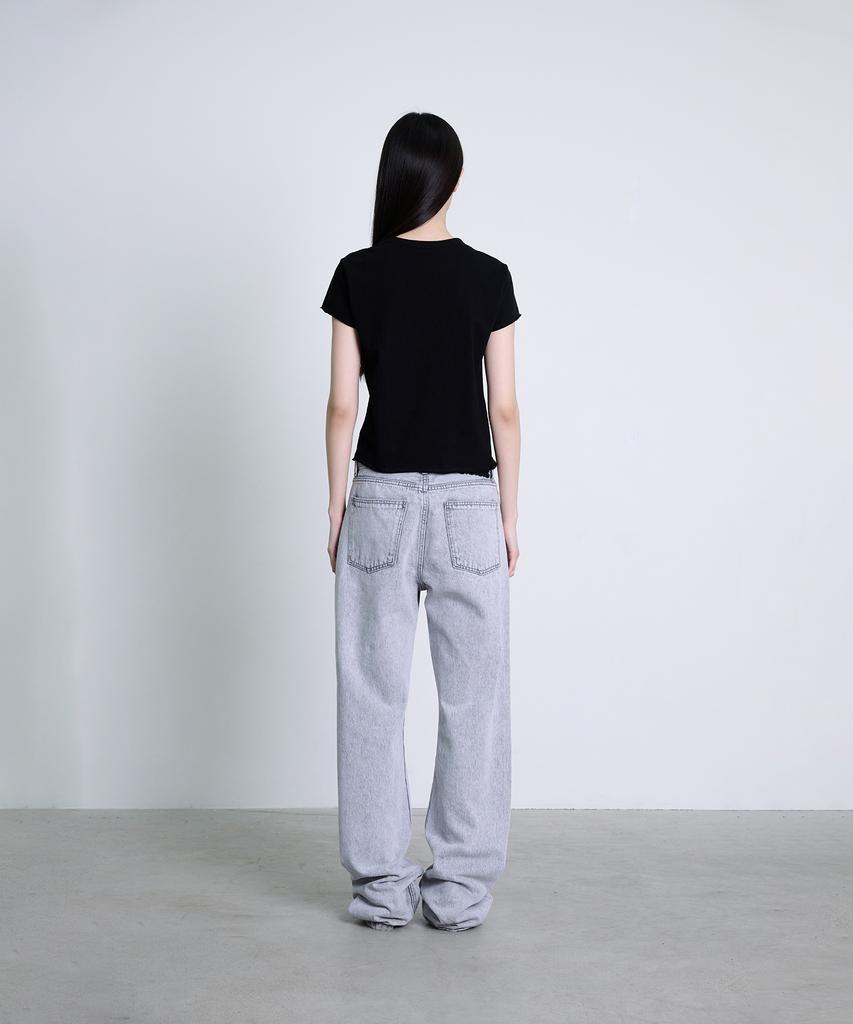 Deoaeteus Raw Edge Cotton Logo T-Shirt_Black