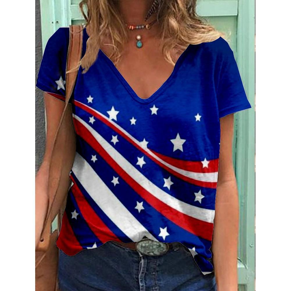 New American Independence Day Women's 3D Printed V-neck T-shirt