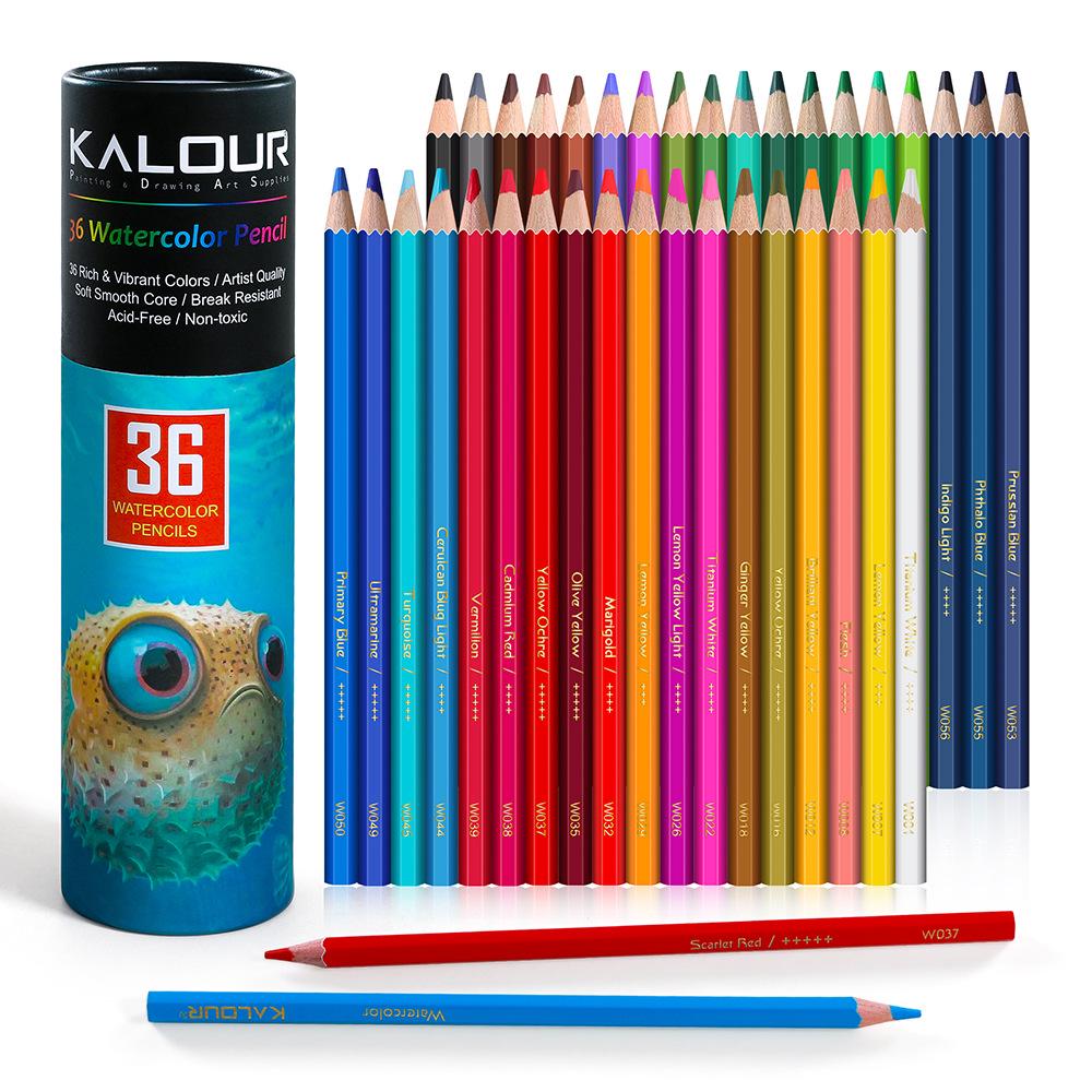 Kalour 36-Color Water-Soluble Colored Pencil Set in Paper Tube