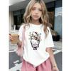 European Sizes Popcorn Bucket Print Girls' T-Shirt, Comfortable Casual Round Neck Short Sleeve Top, Summer Fashion