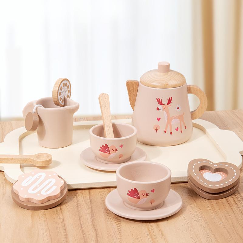 Children's Wooden Simulation Afternoon Tea Dessert Teapot Tableware Kitchen Tea Set Set Baby Puzzle Play Toy