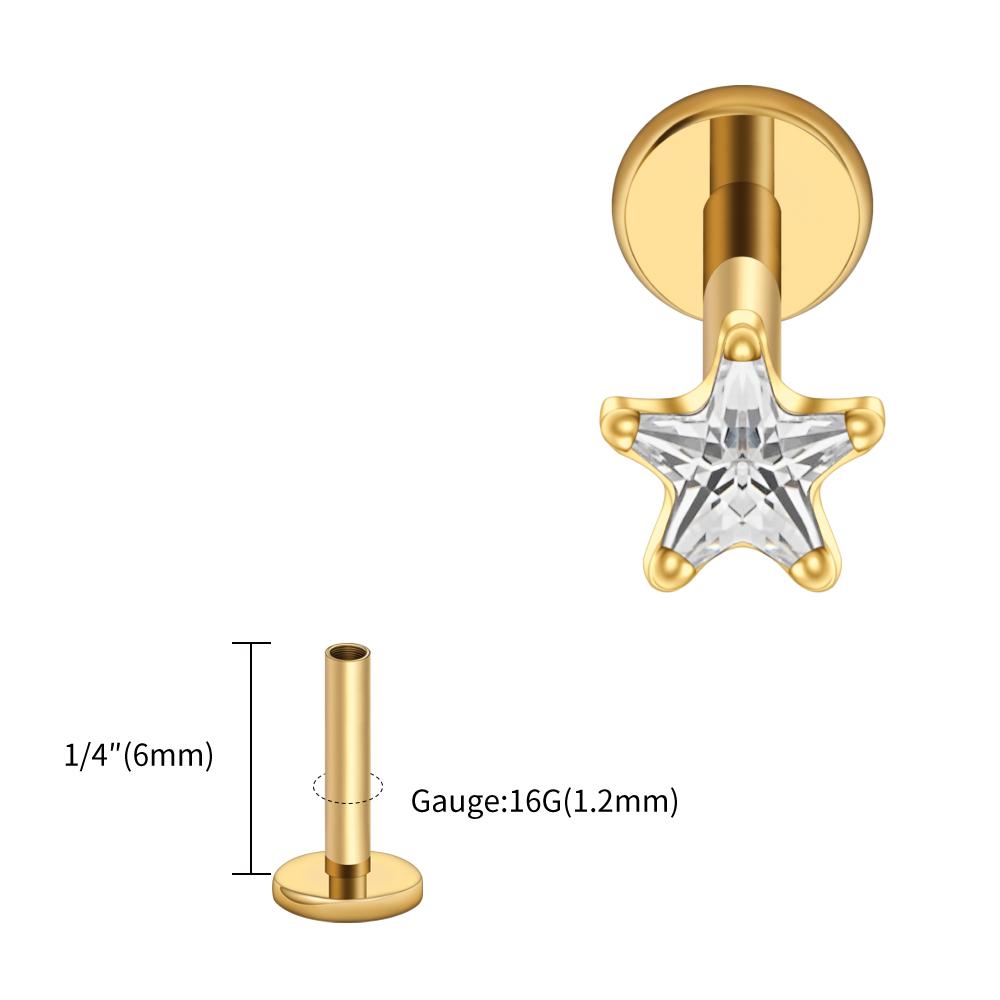 Right Grand ASTM F136 Titanium Star CZ Cartilage Earring 16G Dainty Star Flat Back Stud Tragus Conch Helix Nose Labret Piercing