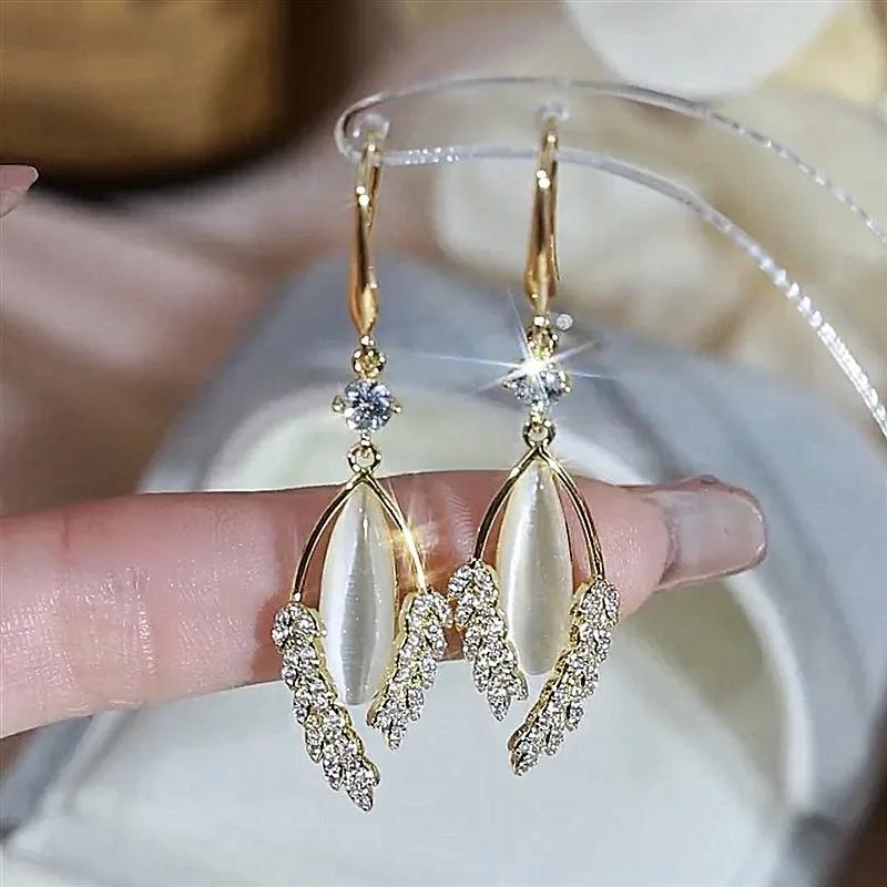 

2024 New Fashion Shiny Rhinestone Drop Earrings for Women Elegant Delicate Wheat Ear Opal Earrings Zircon Wedding Party Gifts