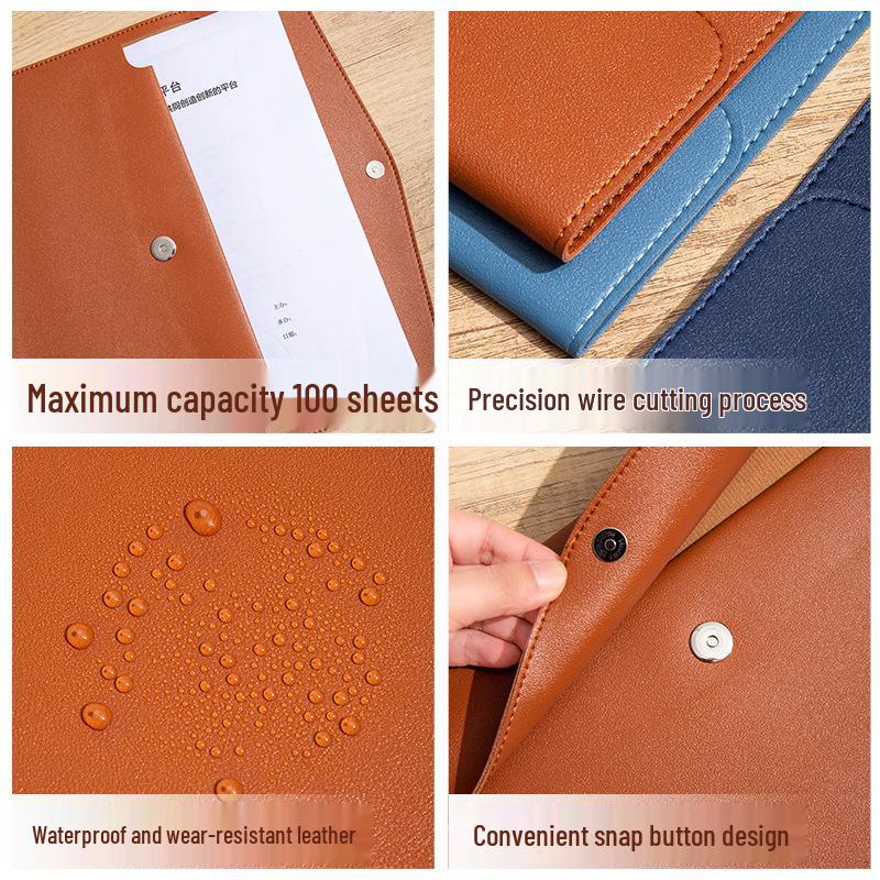 A4 Waterproof PU Leather Magnetic Document Bag with Logo Printing Option