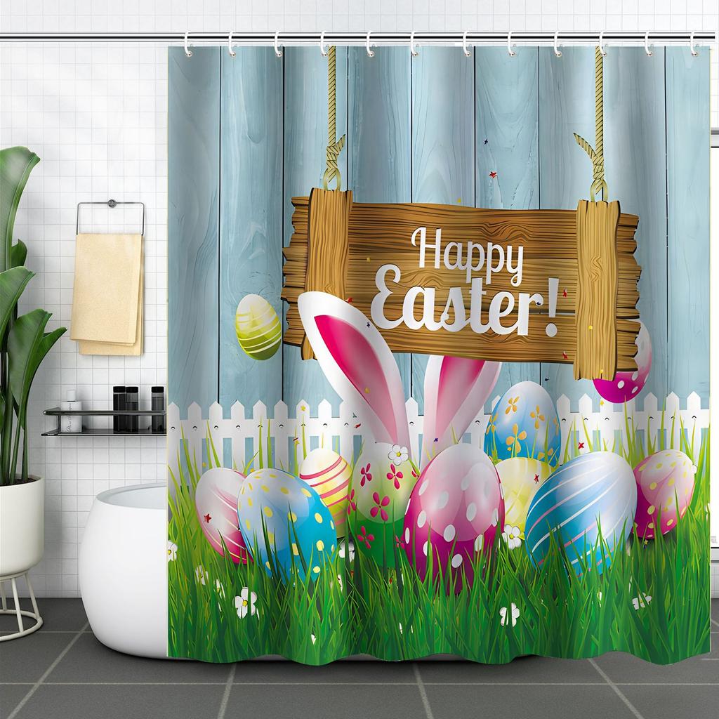Easter Rabbit Waterproof And Mildew-Proof Polyester Bathroom Shower Curtain Shower Curtain Partition Curtain Free Of Punching