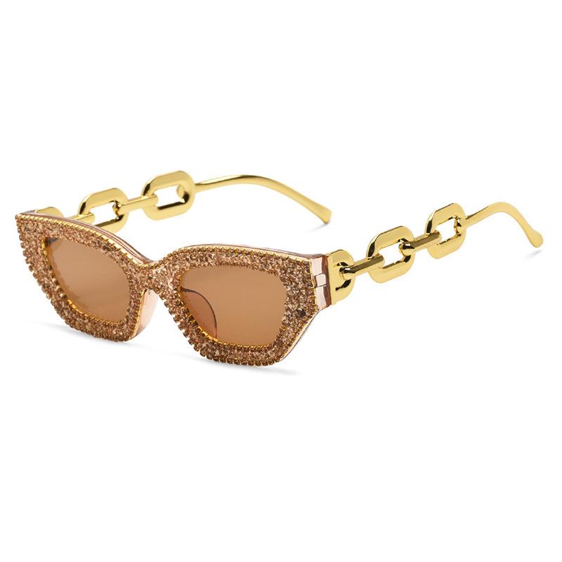 Women's sunglasses small frame inlaid diamond fox head chain light luxury modern personality trend party party sunglasses