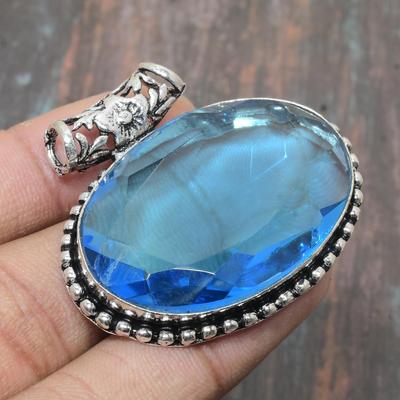 Dainty Swiss Blue Topaz Gemstone Handmade  925 Sterling Silver Jewelry Pendant