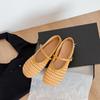 Ballerinas Damenmode Runde Zehen Schnalle Slipper Atmungsaktiv Retro Gewebt Hohl Damen Freizeit Mary Jane Schuhe