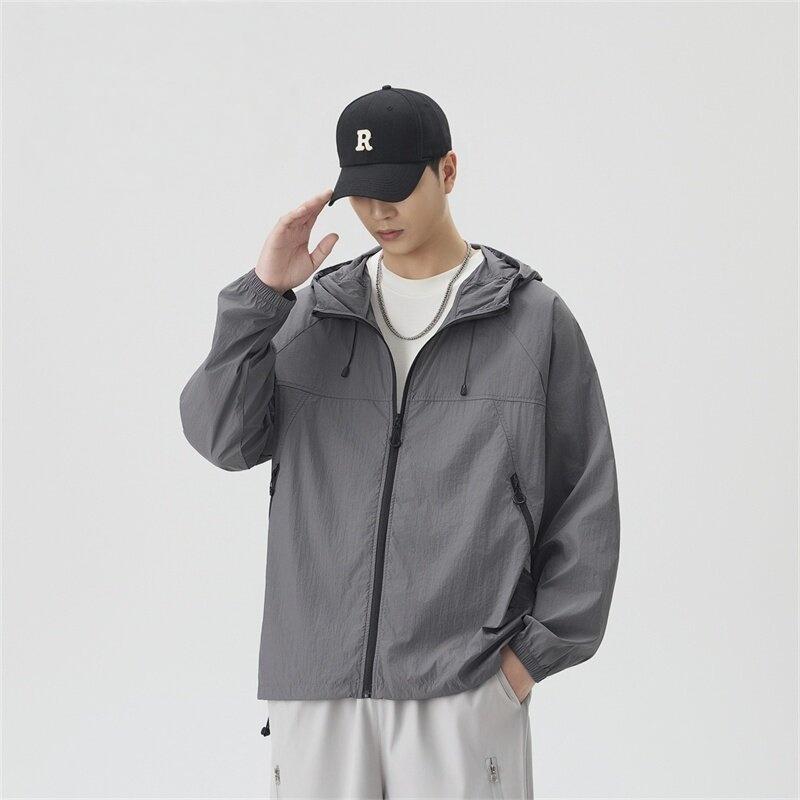 Lightweight Unisex Solid Color Hooded Zipper Breathable Sun Protection Jacket