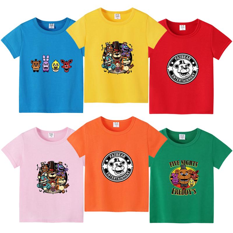 FNAFs Kids Tshirt Summer Breathable Horror Bear Boy Girl Short Sleeves Tops Cartoon Freddy Print Baby Clothes Birthday Gifts