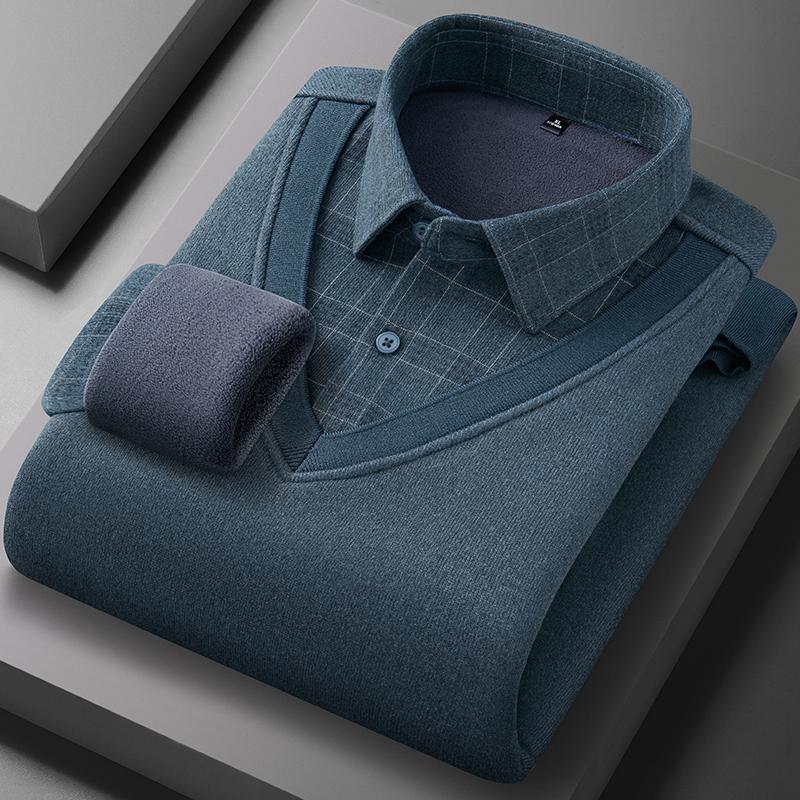 Men's Long-sleeved Shirt with Wool, Fleece, Thickened, Warm, Casual, Comfortable In Winter, Versatile and of High Quality