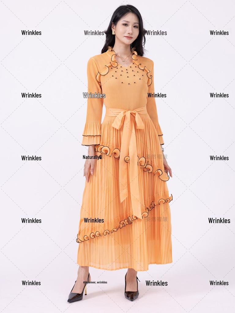 Miyake Pleats Maxi Dress: Light Luxury Ruffle Design, African Style Women's Clothing