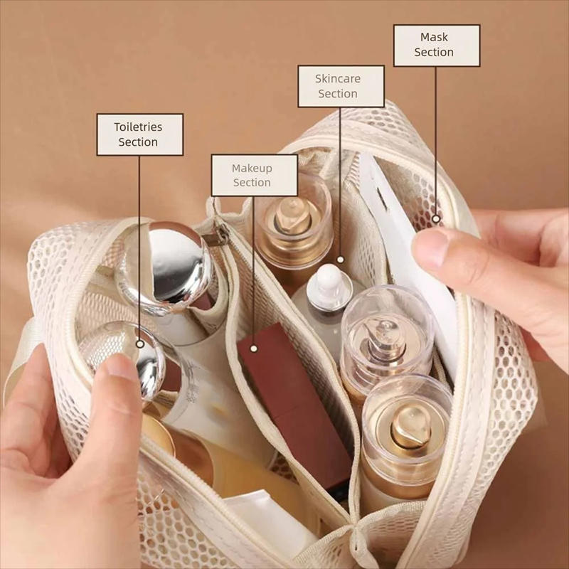 Fashionable Casual Mesh Makeup Bag Large Capacity Handheld Multifunctional Partition Travel Grooming And Storage Bag