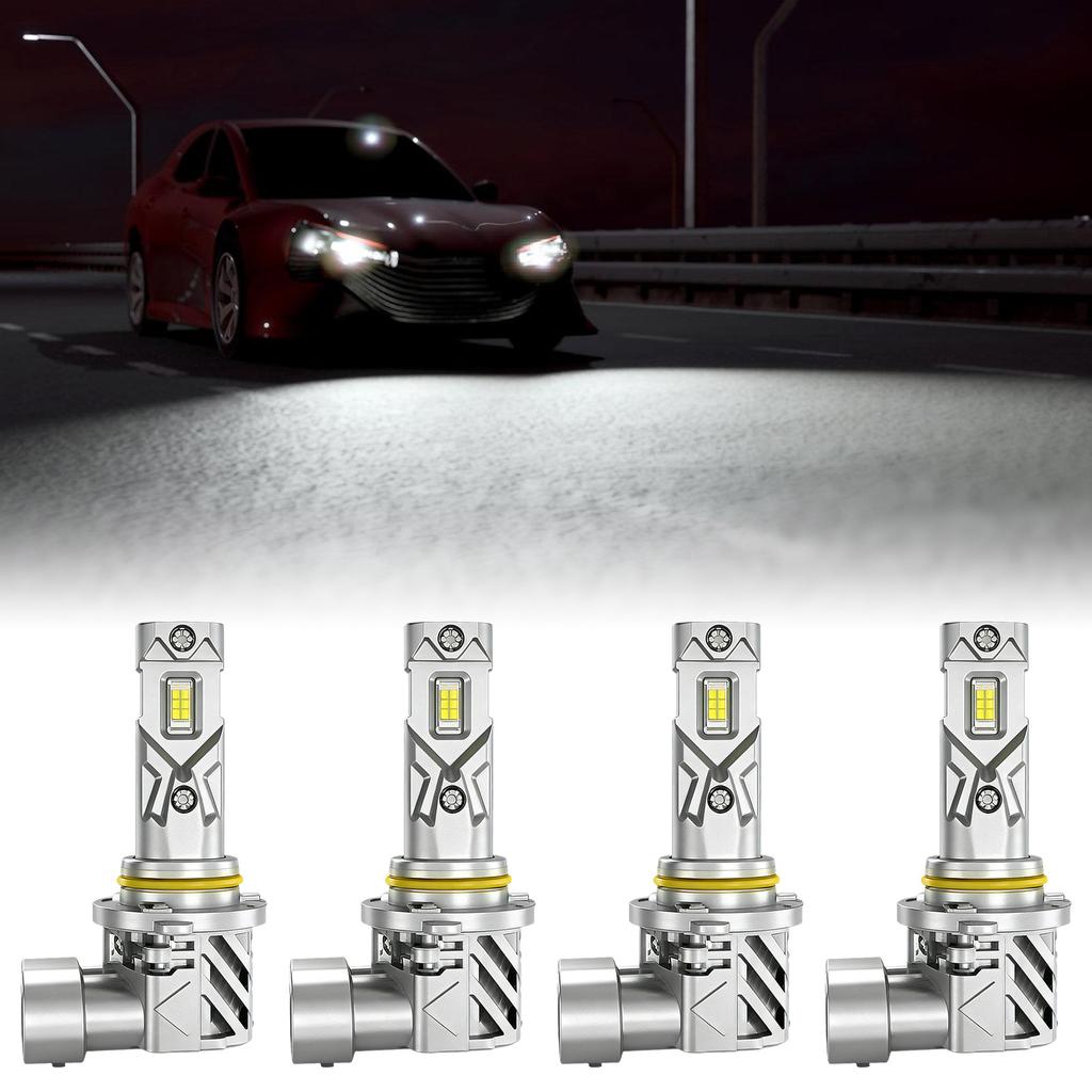 Pack Of 4 9006 LED Bulbs 6000K Bright Light Energy Efficient Quick Installation Aluminum Construction Headlight Bulbs