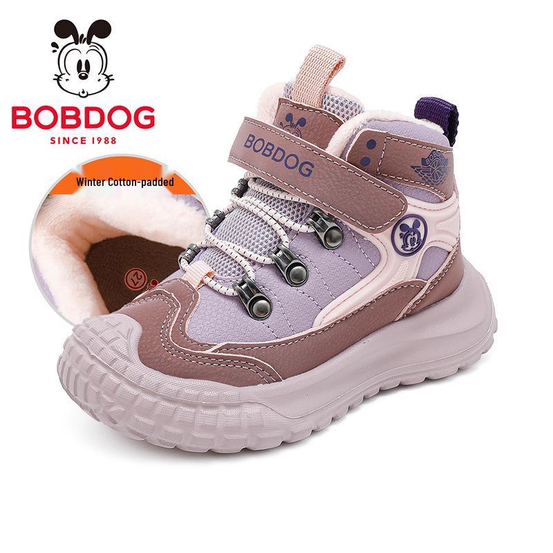 Bobodou 2025 Boys High-Top Velvet Winter Shoes - Warm Cotton Two-Layer Sneakers Size 35 розовый/фиолетовый