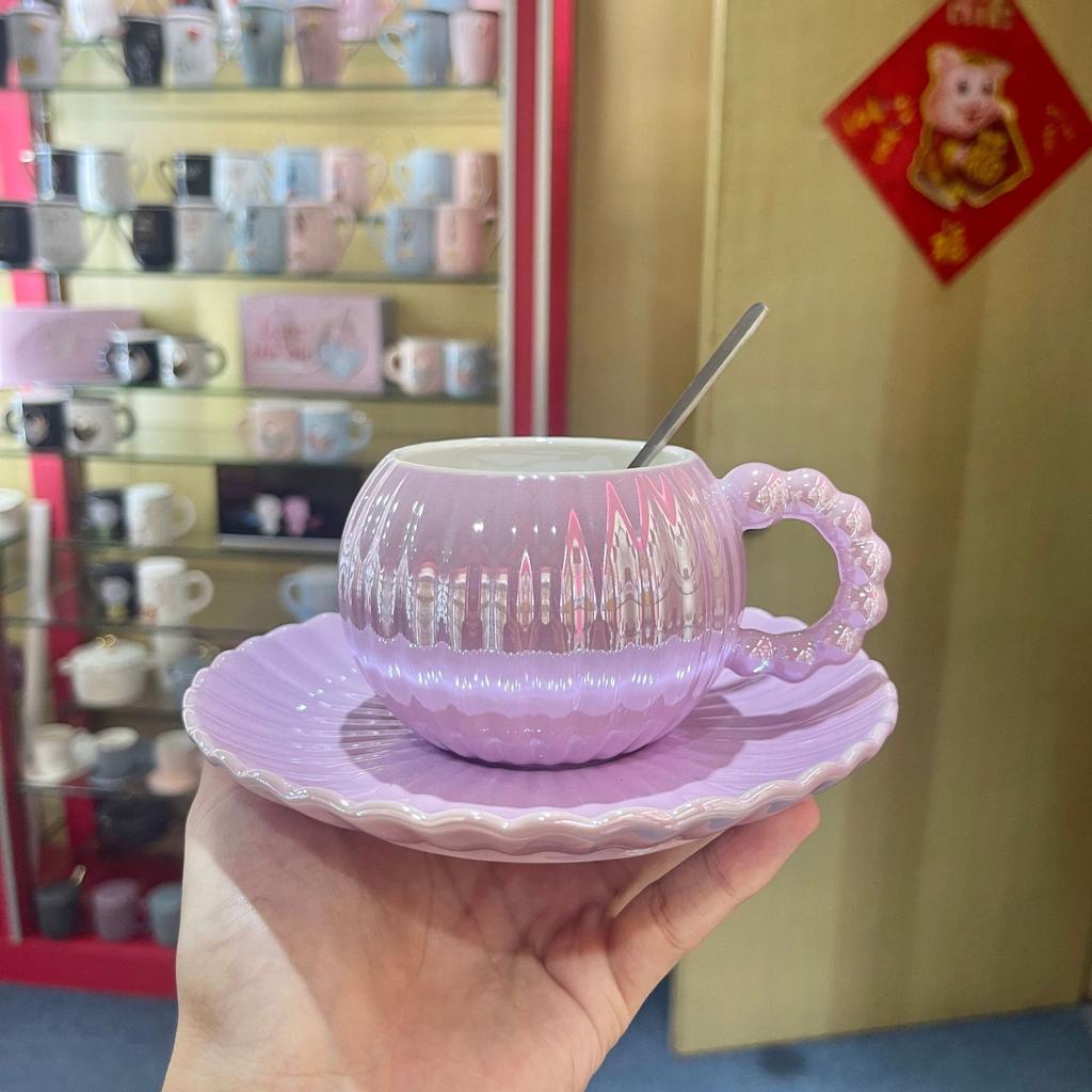 Europäischer Stil Galvanisierte Kaffeetassen Perlglänzende Farbverlauf Keramiktassen Hohes Erscheinungsbild Latte Art Tassen Gestreifte Becher Geschäftsgeschenke