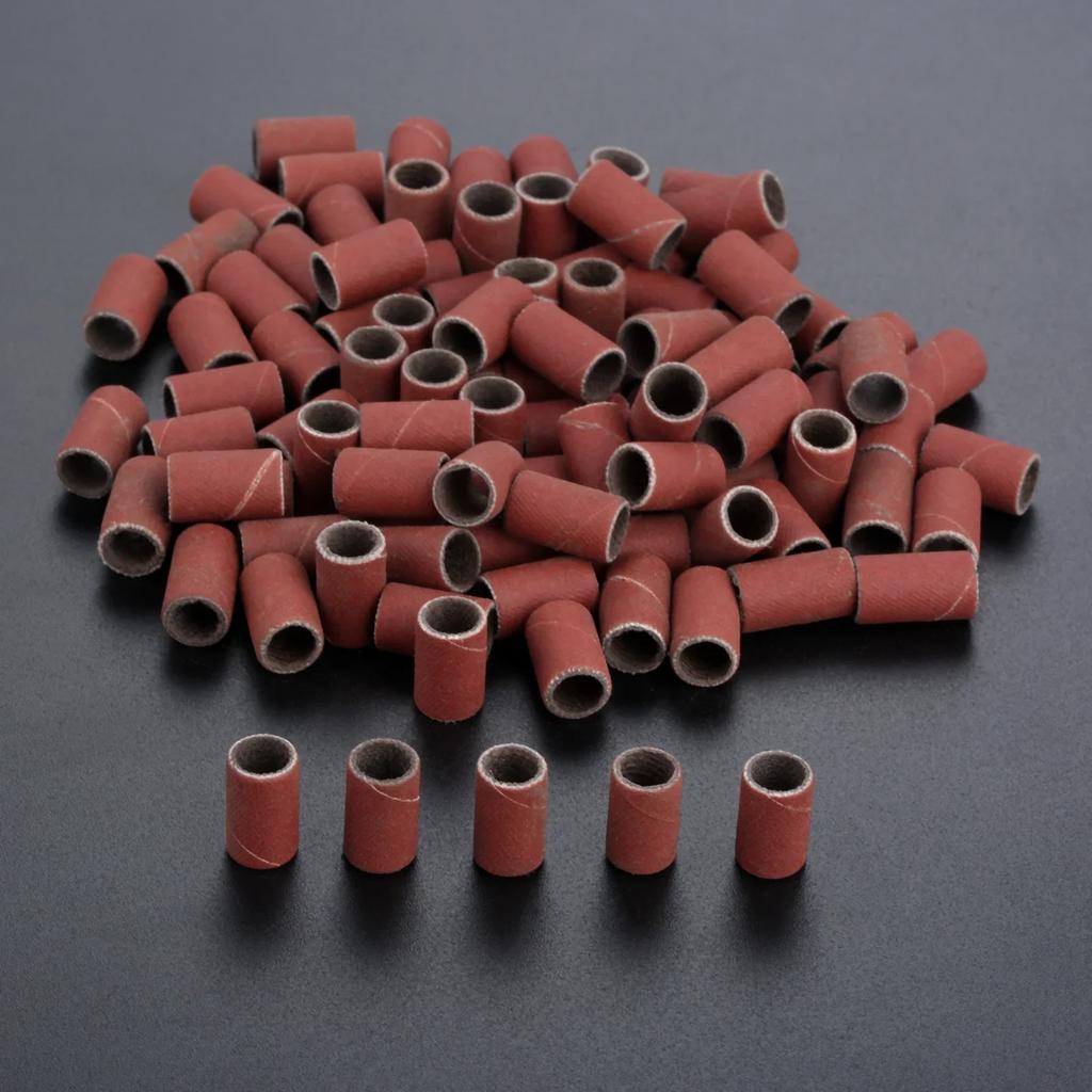 100Pcs 1/4" 6.35mm Drum Sanding Band Nail Drill Bits Power Tool Grit 80 120 180 240 320 600 for Manicure Pedicure Polishing Tool