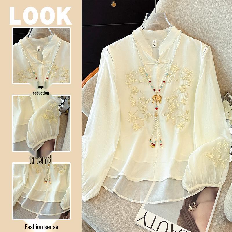 High-Quality Chinese Embroidery Top, Stand Collar, Spring/Summer, Lightweight, Casual Wear