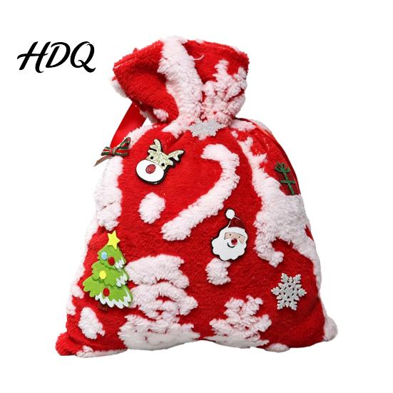 Decorative Home Atmosphere Bags Christmas Plush Gift Bag with Drawstring Soft Santa Sack for Candy Red Velvet Present Pouches Apples Presents