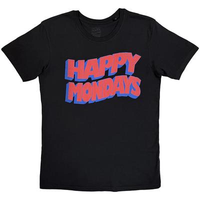 T-shirt Happy Mondays: Logo Ondulato (Nero) NOVITÀ UFFICIALE