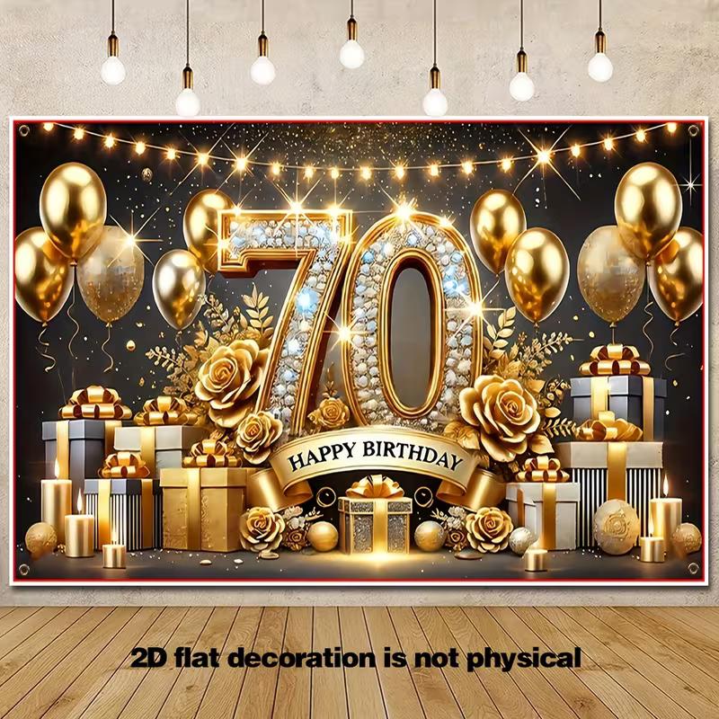 2D Schwarz Gold Alles Gute zum 70. Geburtstag Kulisse Glitzer Diamant Zahl 70 Party Dekoration Banner