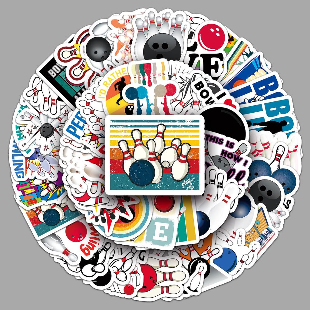 50 Bowling Sticker Pack: Waterproof Graffiti Stickers for Suitcases, Skateboards, Computers, Tablets, and Cartoon Decor