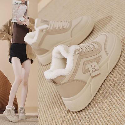 Plus Samt High-Top 2025 Winter Weiß Koreanischer Stil Damen Freizeit Baumwollschuhe, CY-8828