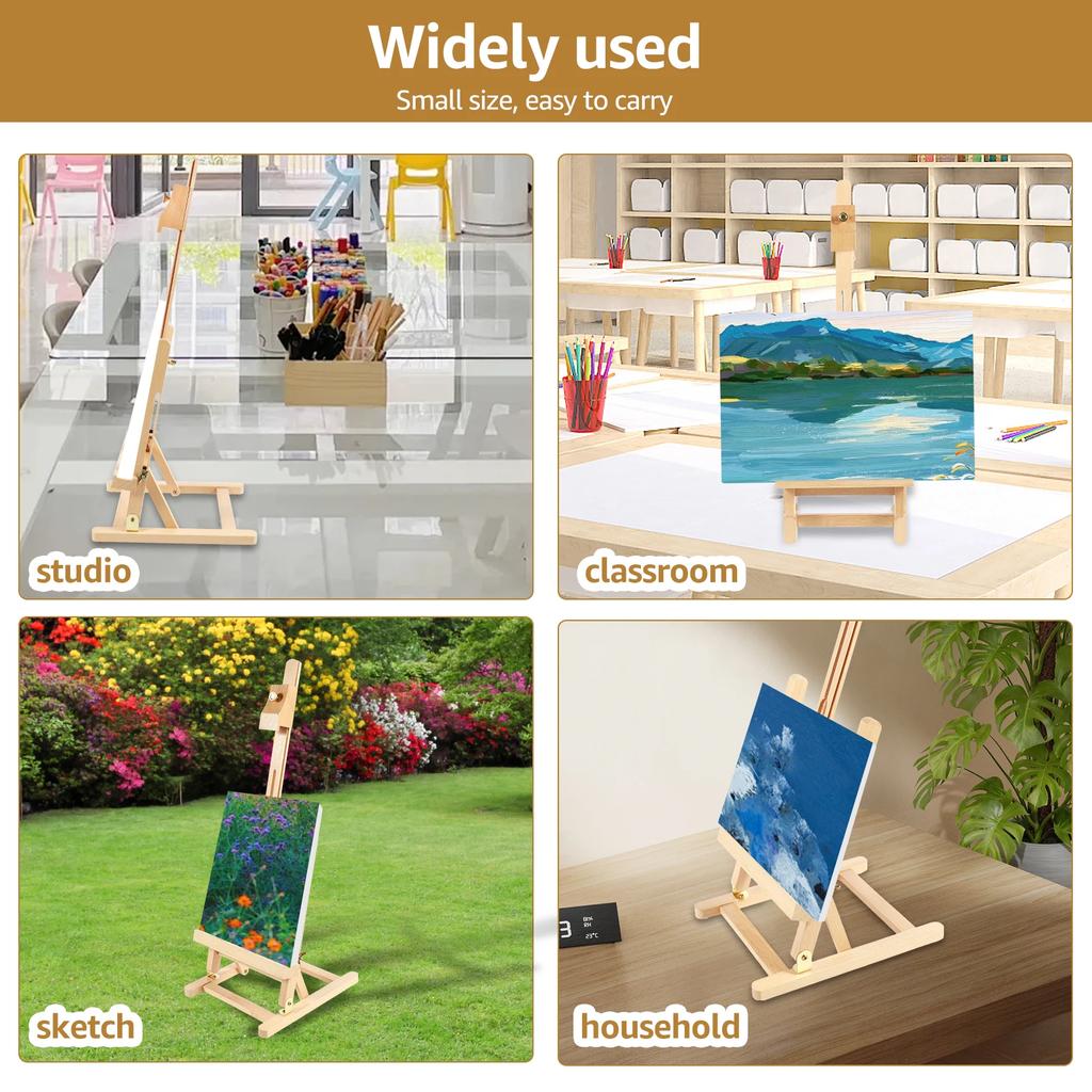 Wooden Desktop Art Easel Foldable Tabletop Easel Stand Portable Small Desktop Easel for Studio Classroom Outdoor Sketching