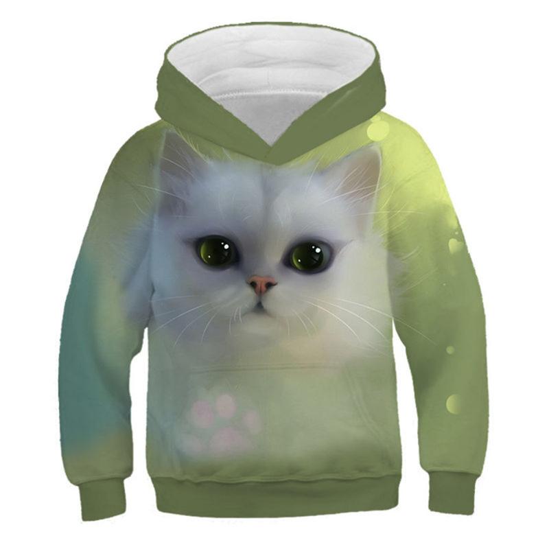 2025 Children 3D Hoodies Boys Girls Lovely Black Animal Cat Print Hooded Sweatshirts Kids Pullovers Clothes Tops